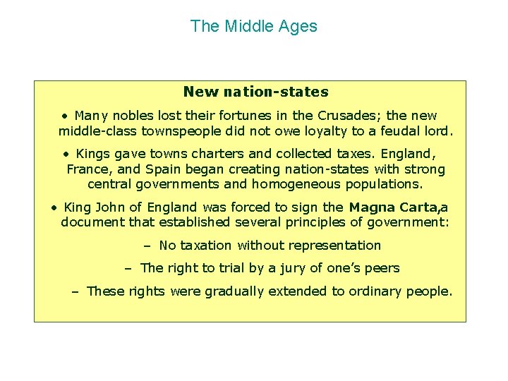 The Middle Ages New nation-states • Many nobles lost their fortunes in the Crusades;