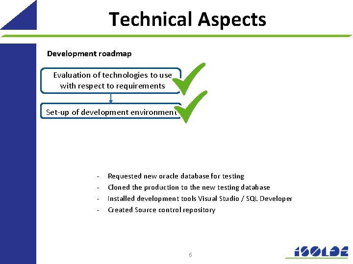 Technical Aspects Development roadmap Evaluation of technologies to use with respect to requirements Set-up