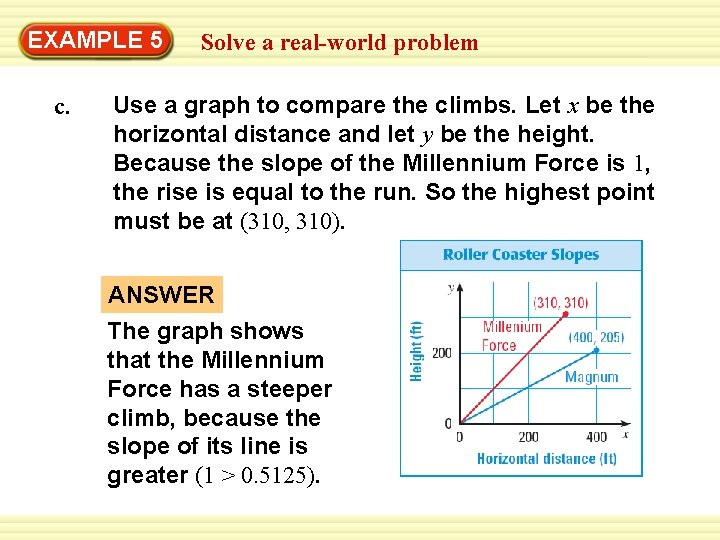 Warm-Up 5 Exercises EXAMPLE Solve a real-world problem c. Use a graph to compare