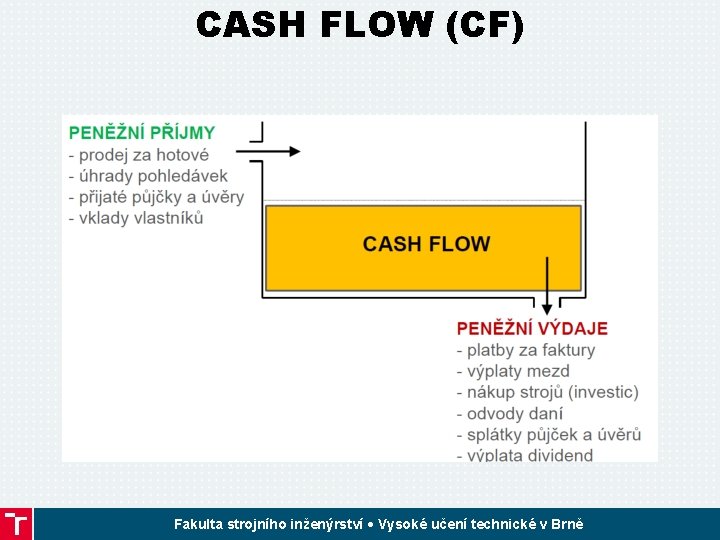 CASH FLOW (CF) Fakulta strojního inženýrství • Vysoké učení technické v Brně 