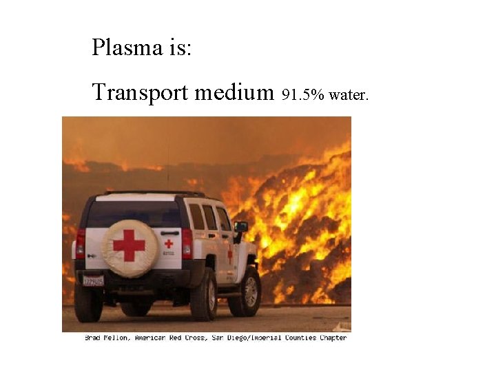 Plasma is: Transport medium 91. 5% water. 