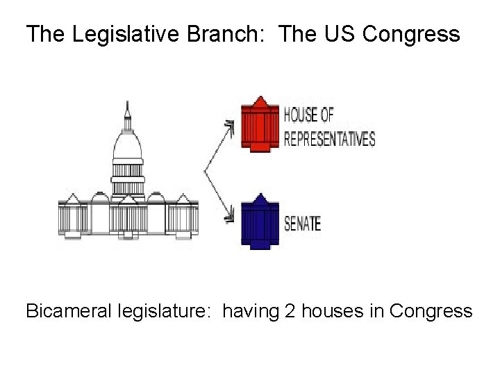 The Legislative Branch: The US Congress Bicameral legislature: having 2 houses in Congress 
