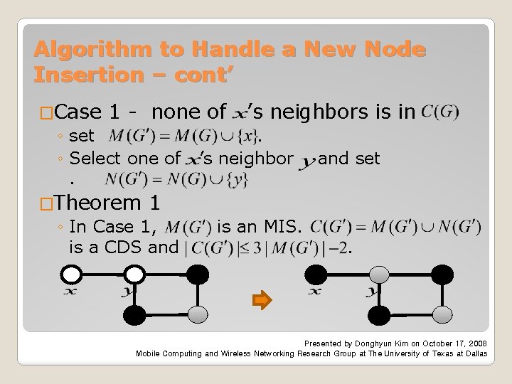 Algorithm to Handle a New Node Insertion – cont’ �Case 1 - none of