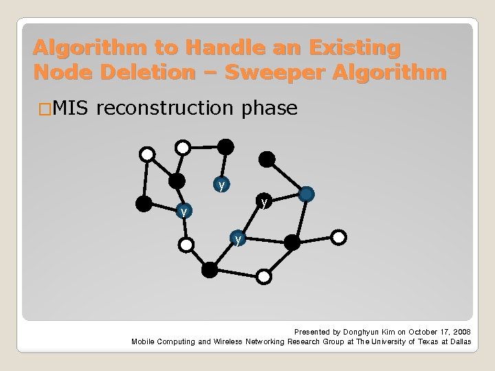 Algorithm to Handle an Existing Node Deletion – Sweeper Algorithm �MIS reconstruction phase y