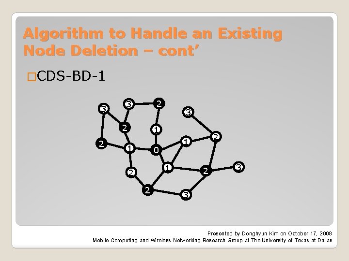 Algorithm to Handle an Existing Node Deletion – cont’ �CDS-BD-1 3 2 2 3