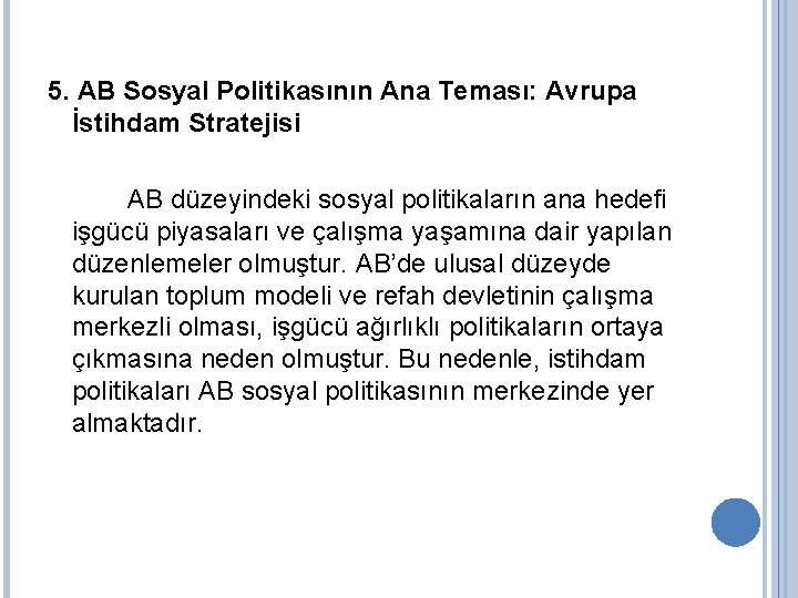 5. AB Sosyal Politikasının Ana Teması: Avrupa İstihdam Stratejisi AB düzeyindeki sosyal politikaların ana