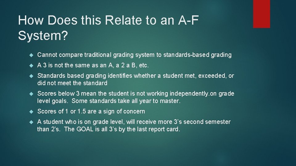 How Does this Relate to an A-F System? Cannot compare traditional grading system to