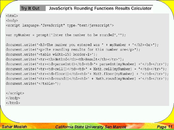 Sahar Mosleh California State University San Marcos Page 11 