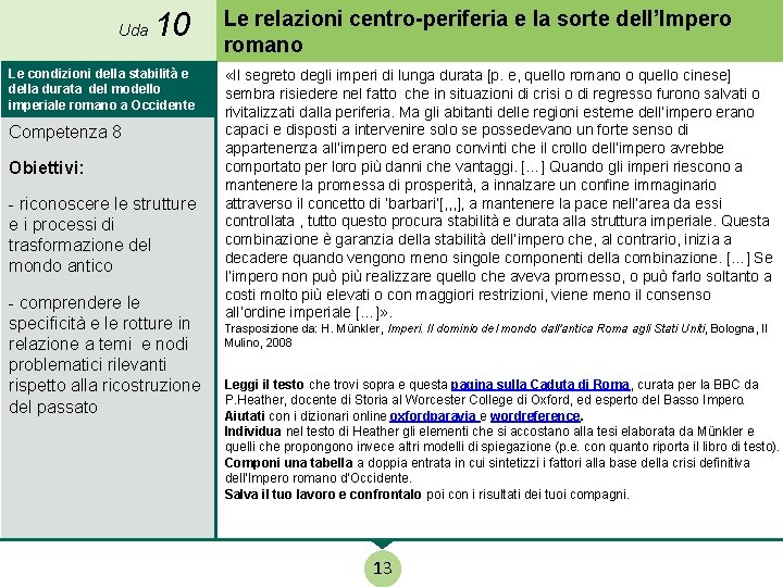 Uda 10 Le condizioni della stabilità e della durata del modello imperiale romano a