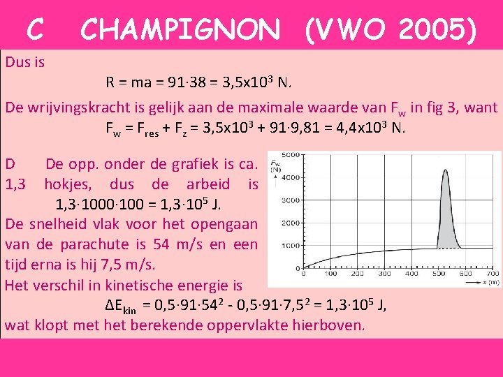 C Dus is CHAMPIGNON (VWO 2005) R = ma = 91∙ 38 = 3,