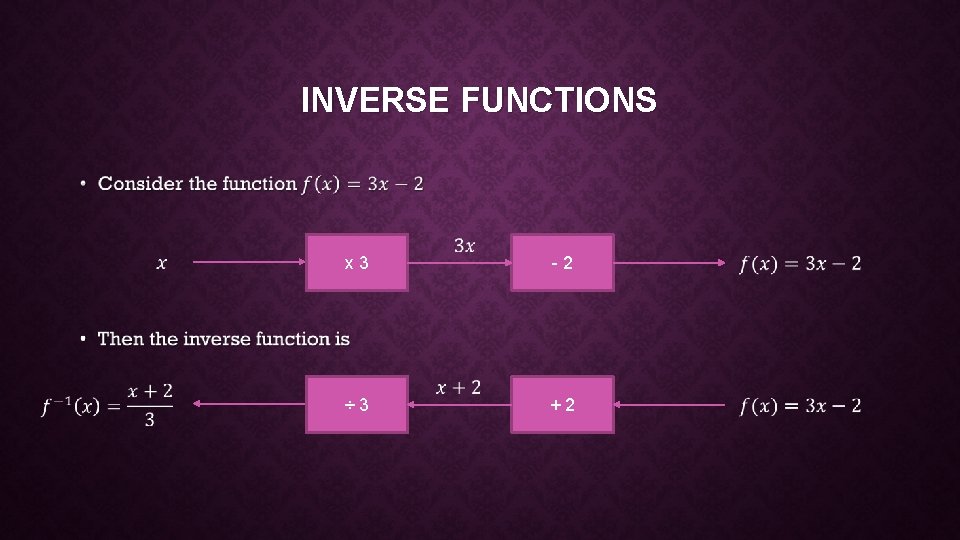 INVERSE FUNCTIONS • x 3 -2 ÷ 3 +2 