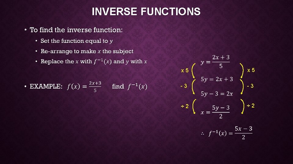 INVERSE FUNCTIONS • x 5 -3 -3 ÷ 2 