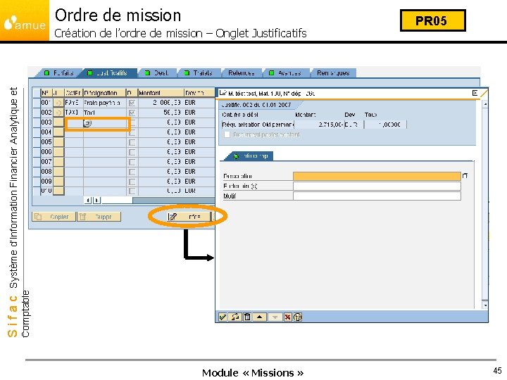 Ordre de mission Comptable Sifac Système d’Information Financier Analytique et Création de l’ordre de