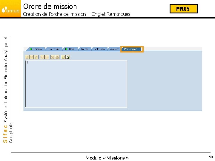 Ordre de mission Comptable Sifac Système d’Information Financier Analytique et Création de l’ordre de