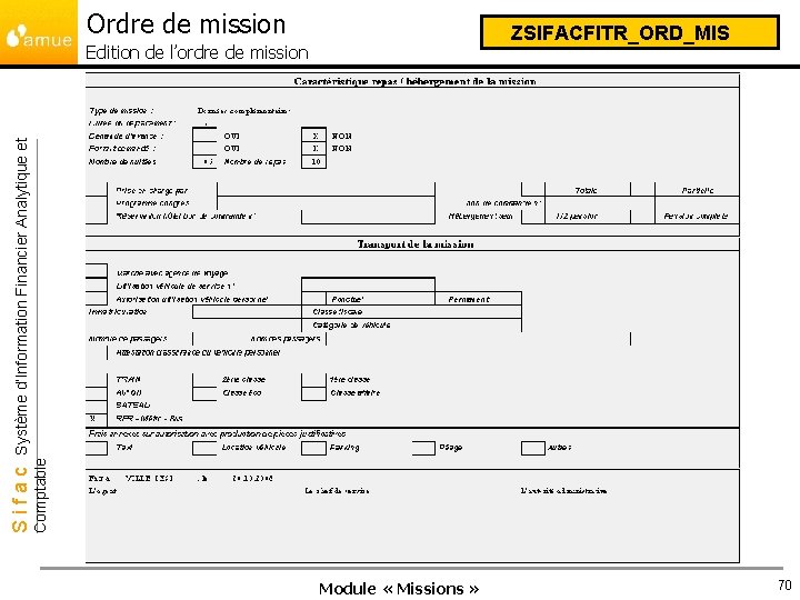 Ordre de mission ZSIFACFITR_ORD_MIS Comptable Sifac Système d’Information Financier Analytique et Edition de l’ordre