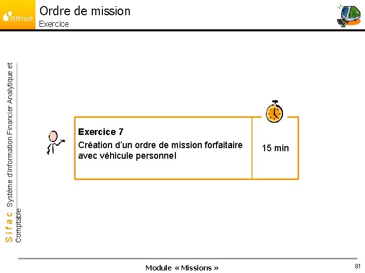 Ordre de mission Exercice 7 Création d’un ordre de mission forfaitaire avec véhicule personnel