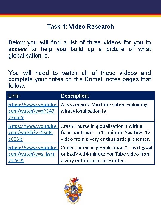 Task 1: Video Research Below you will find a list of three videos for