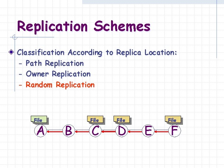 Replication Schemes Classification According to Replica Location: - Path Replication - Owner Replication -