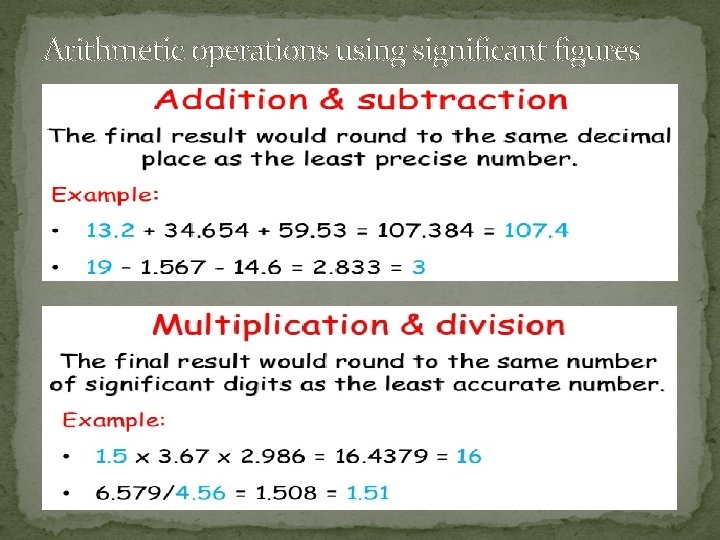 Arithmetic operations using significant figures 