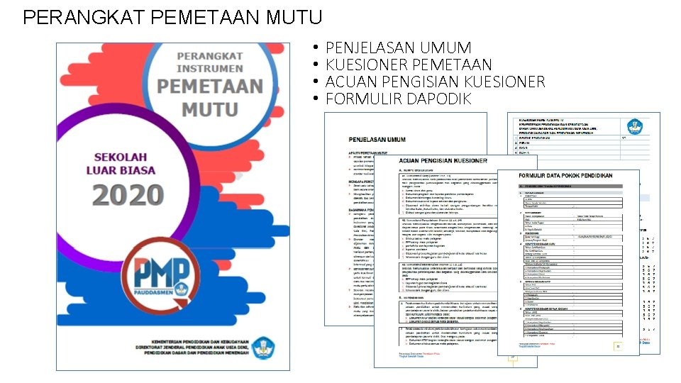 PERANGKAT PEMETAAN MUTU • • PENJELASAN UMUM KUESIONER PEMETAAN ACUAN PENGISIAN KUESIONER FORMULIR DAPODIK