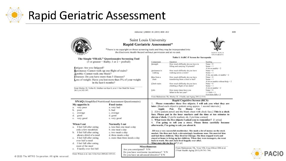 Rapid Geriatric Assessment © 2020 The MITRE Corporation. All rights reserved. 