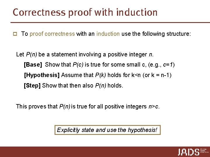 Correctness proof with induction p To proof correctness with an induction use the following Correctness proof with induction p To proof correctness with an induction use the following