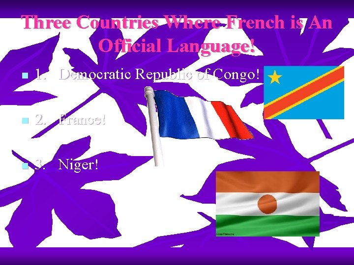 Three Countries Where French is An Official Language! n 1. Democratic Republic of Congo!