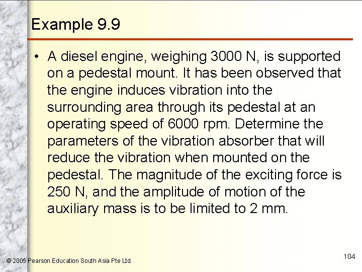 Example 9. 9 • A diesel engine, weighing 3000 N, is supported on a