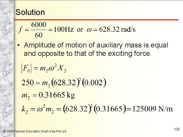 Solution • Amplitude of motion of auxiliary mass is equal and opposite to that