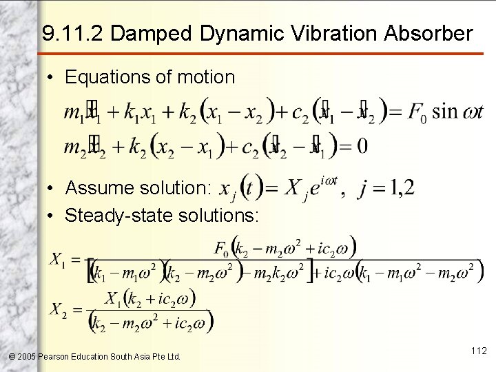 9. 11. 2 Damped Dynamic Vibration Absorber • Equations of motion • Assume solution:
