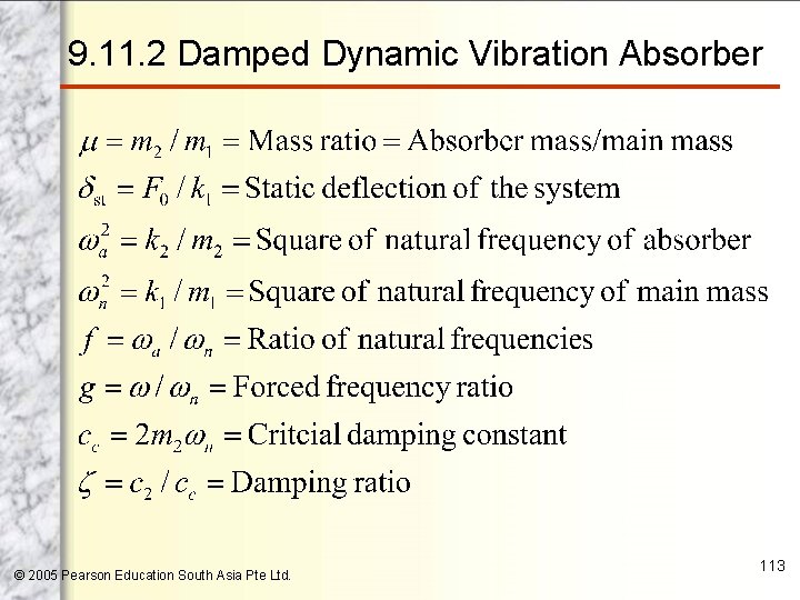 9. 11. 2 Damped Dynamic Vibration Absorber © 2005 Pearson Education South Asia Pte