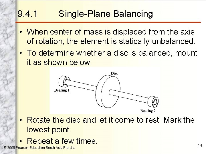 9. 4. 1 Single-Plane Balancing • When center of mass is displaced from the