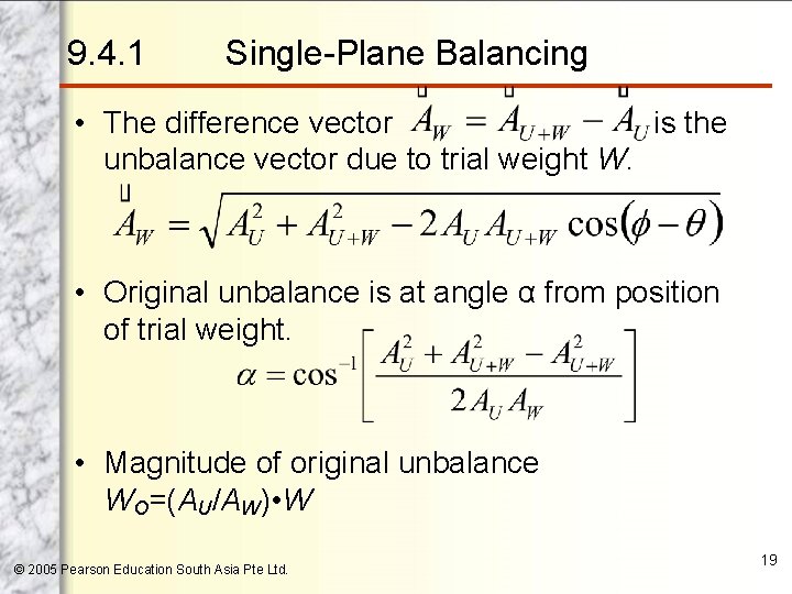 9. 4. 1 Single-Plane Balancing • The difference vector is the unbalance vector due