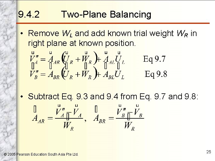 9. 4. 2 Two-Plane Balancing • Remove WL and add known trial weight WR
