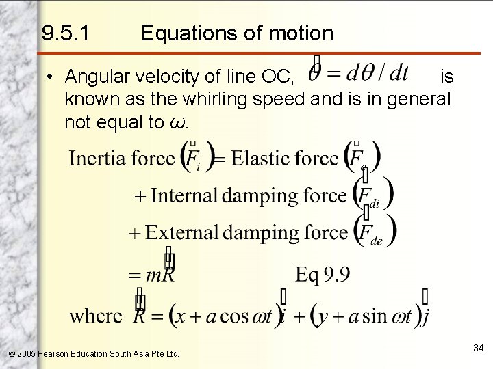 9. 5. 1 Equations of motion • Angular velocity of line OC, is known