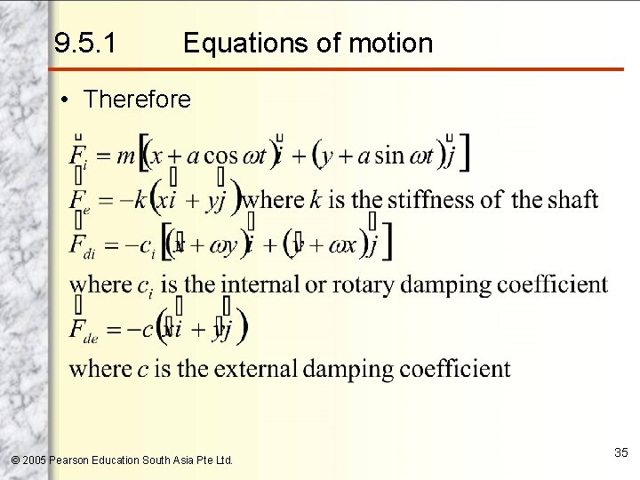 9. 5. 1 Equations of motion • Therefore © 2005 Pearson Education South Asia