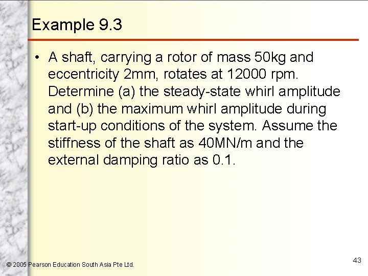 Example 9. 3 • A shaft, carrying a rotor of mass 50 kg and