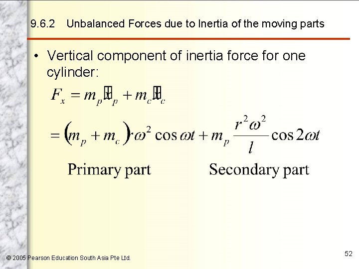 9. 6. 2 Unbalanced Forces due to Inertia of the moving parts • Vertical