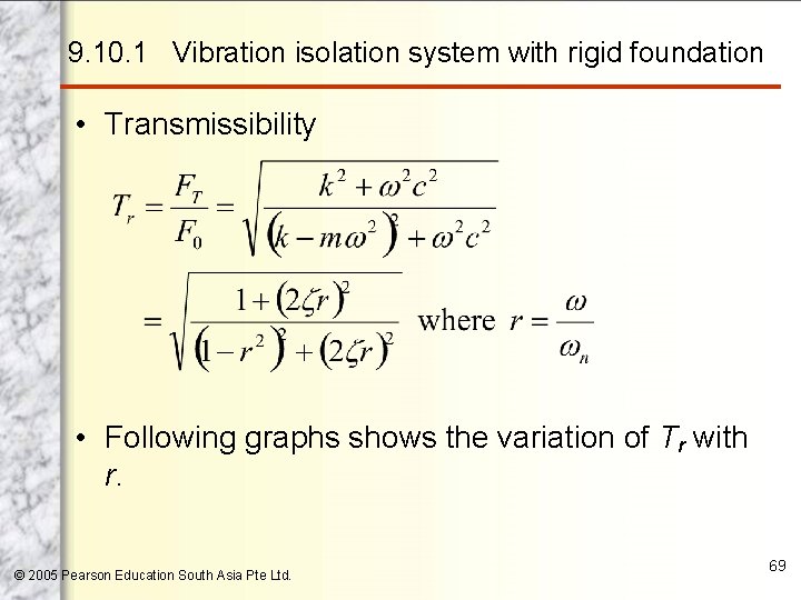 9. 10. 1 Vibration isolation system with rigid foundation • Transmissibility • Following graphs