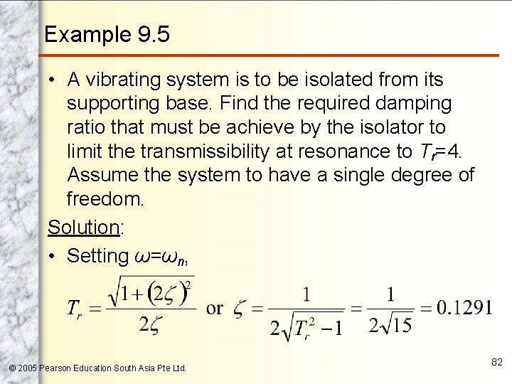 Example 9. 5 • A vibrating system is to be isolated from its supporting