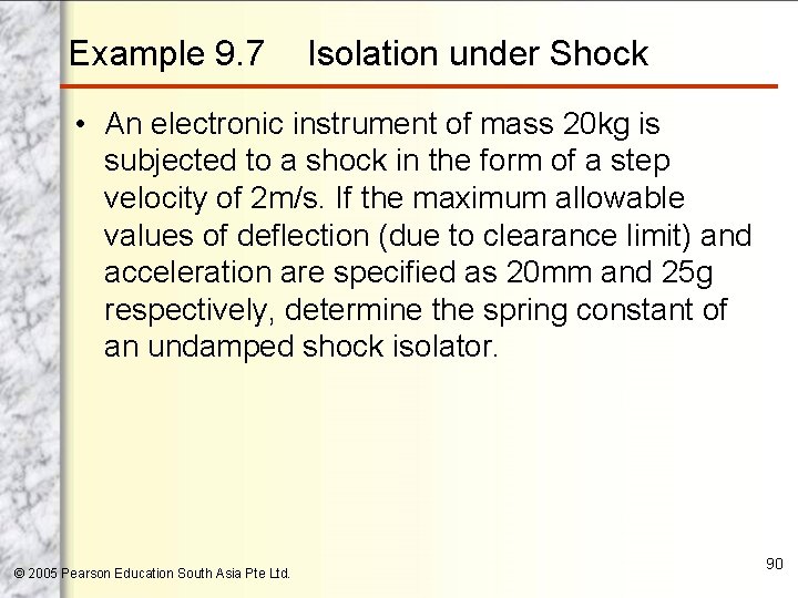 Example 9. 7 Isolation under Shock • An electronic instrument of mass 20 kg