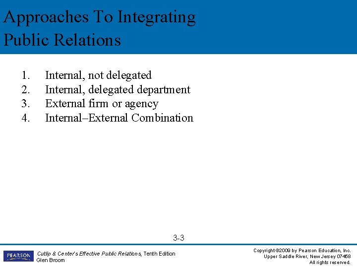 Approaches To Integrating Public Relations 1. 2. 3. 4. Internal, not delegated Internal, delegated