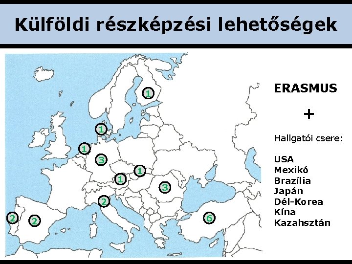 Külföldi részképzési lehetőségek ERASMUS 1 + 1 Hallgatói csere: 1 3 1 1 3