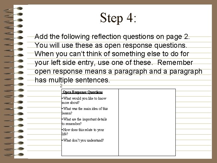 Step 4: Add the following reflection questions on page 2. You will use these