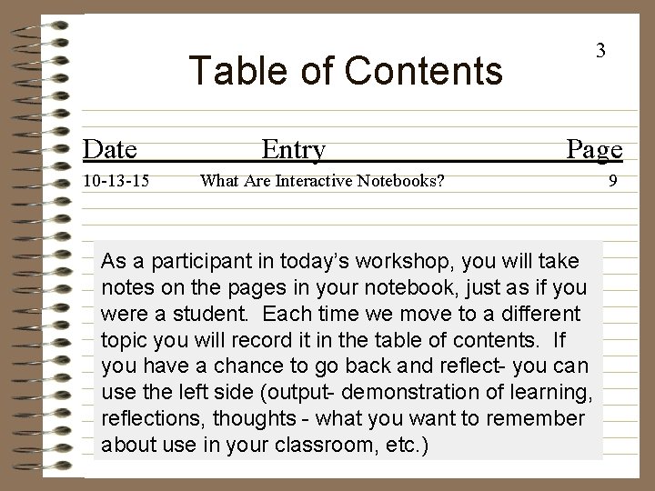 3 Table of Contents Date 10 -13 -15 Entry Page What Are Interactive Notebooks?