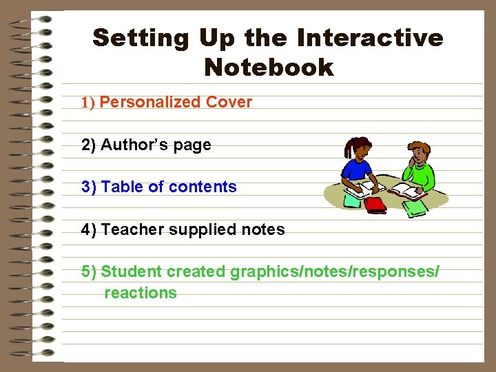 Setting Up the Interactive Notebook 1) Personalized Cover 2) Author’s page 3) Table of