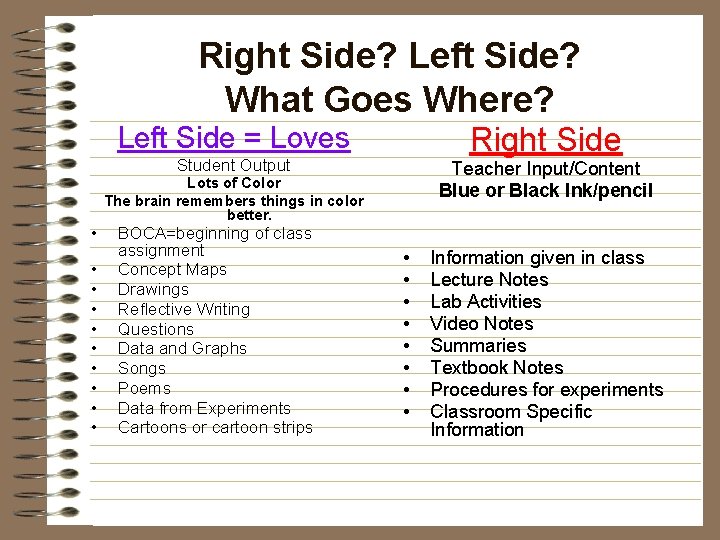 Right Side? Left Side? What Goes Where? Right Side Left Side = Loves Student