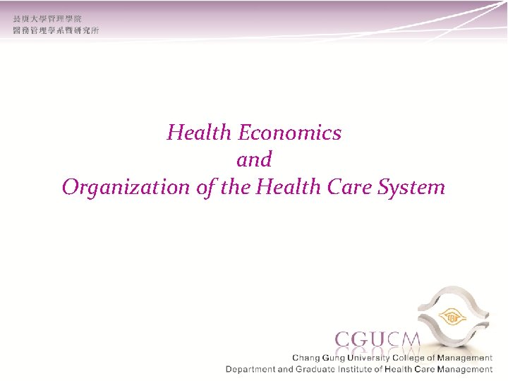 Health Economics and Organization of the Health Care System 