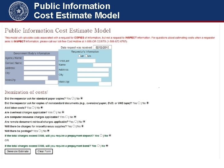 Public Information Cost Estimate Model 