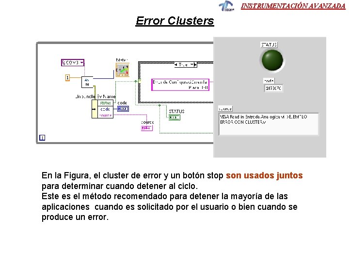 INSTRUMENTACIÓN AVANZADA Error Clusters En la Figura, el cluster de error y un botón